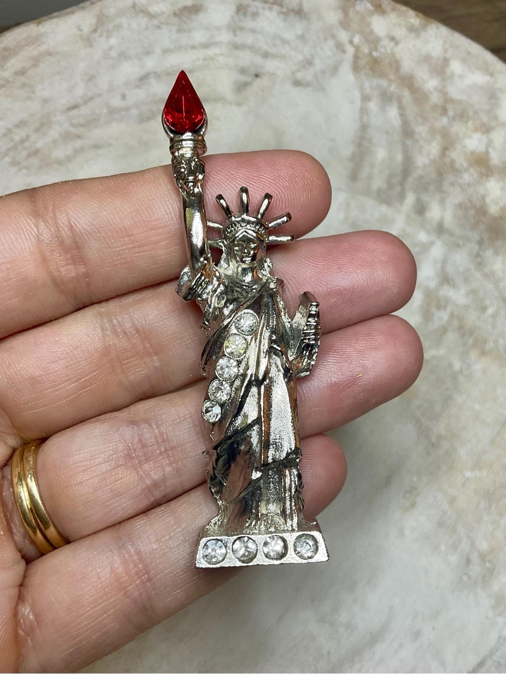 Vintage Rhinestone Statue of Liberty Brooch Pin